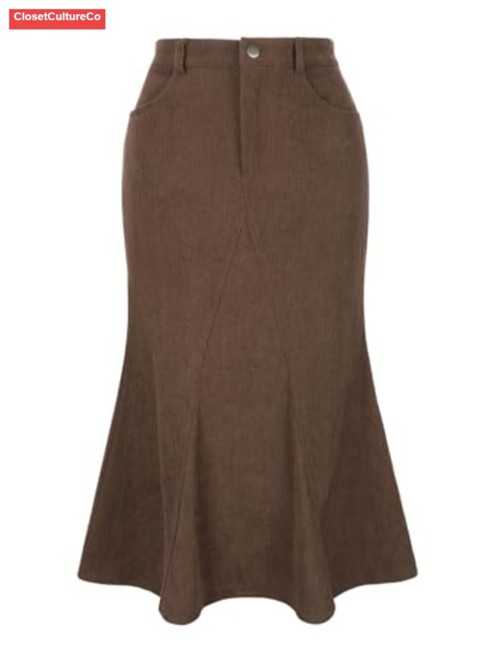 Corduroy High Waist Fishtail Bodycon Midi Skirt Pockets Work